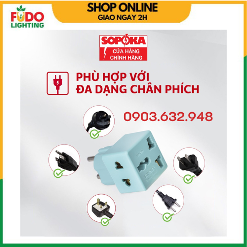 Ổ chia điện thông minh SOPOKA 2 ổ cắm chuyển đổi đa năng chịu tải cao 2200W - PHƯƠNG ĐÔNG