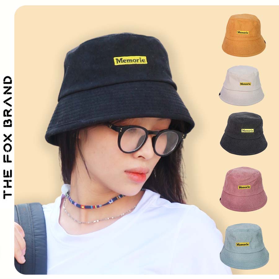 Mũ bucket nam nữ thời trang vành cụp chất nhung tăm mềm dáng Unisex thêu chữ Memorie