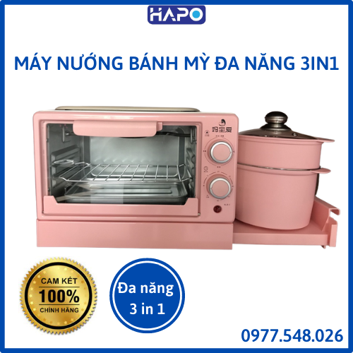 Lò nướng bánh mỳ màu hồng mini hót trend có nhiều tầng lò vi sóng đa năng 3 in 1 hấp nướng chiên rán, máy nướng bánh mỳ saylay hapo