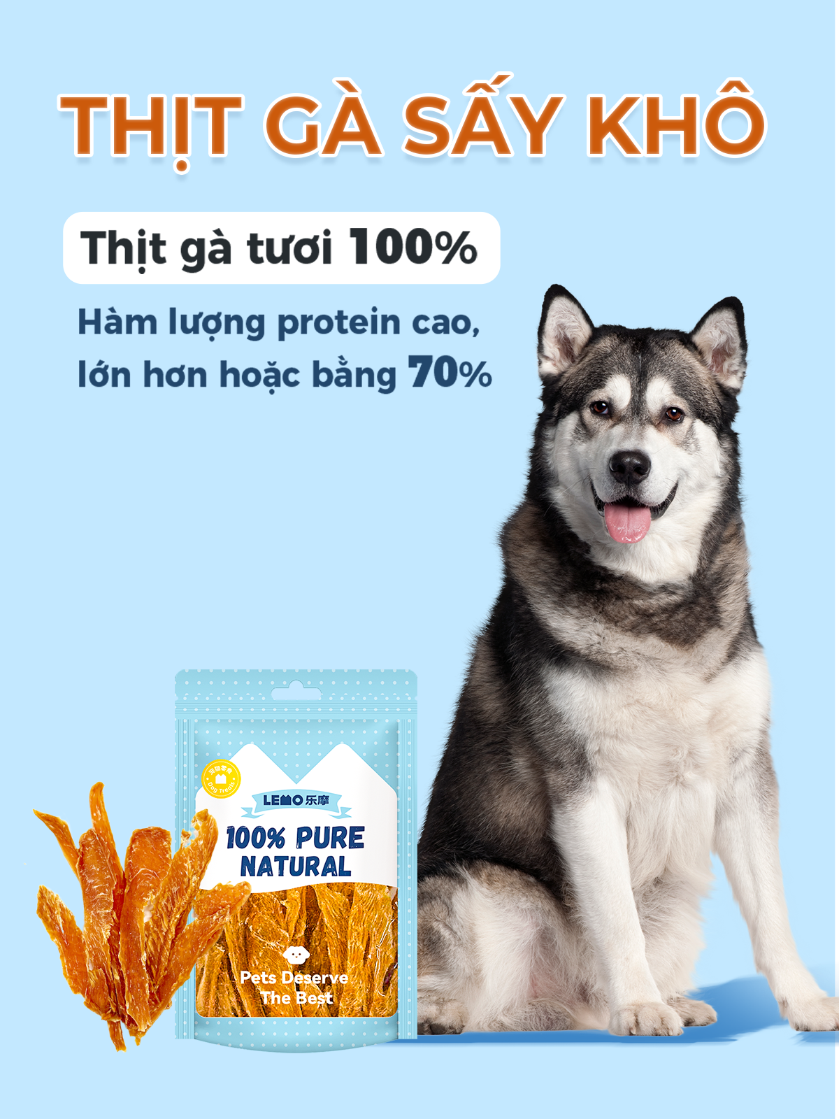 Thịt gà tươi sấy khô cho chó LEMO túi 70g
