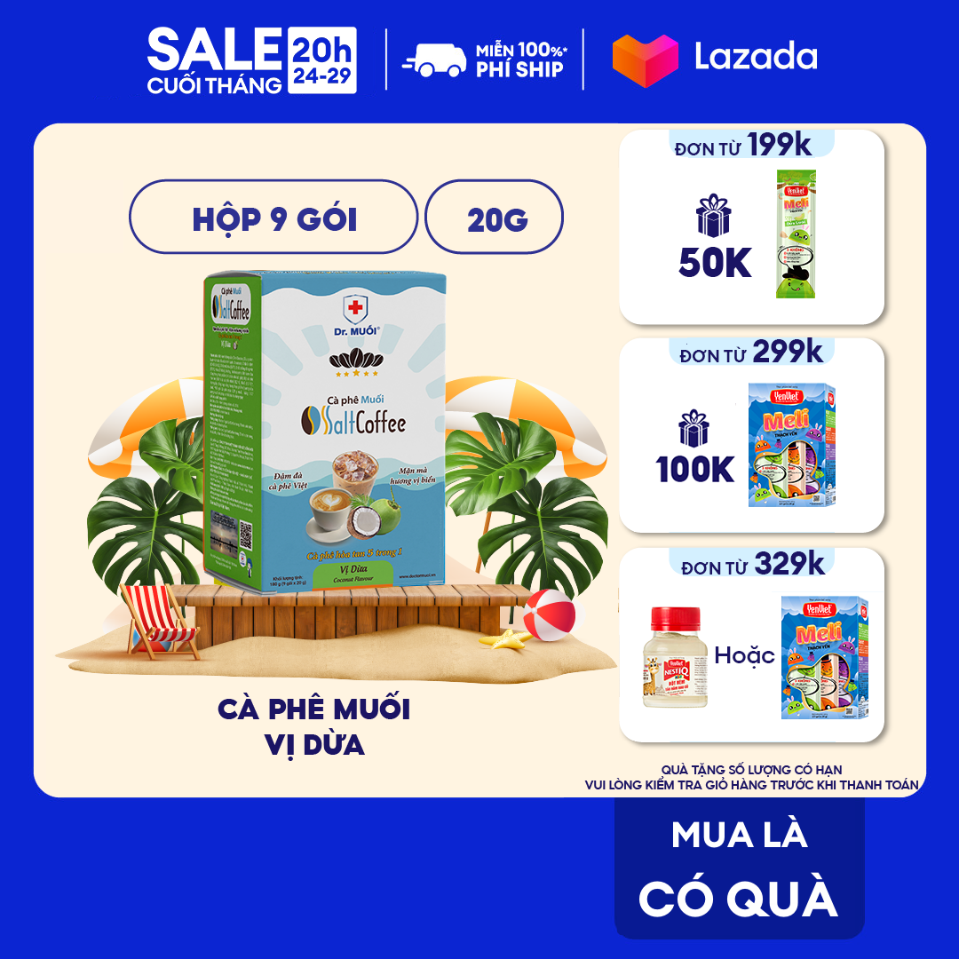 Cà phê muối SaltCoffee vị dừa cà phê hòa tan 5 in 1 dạng gói tiện lợi - Yến Việt