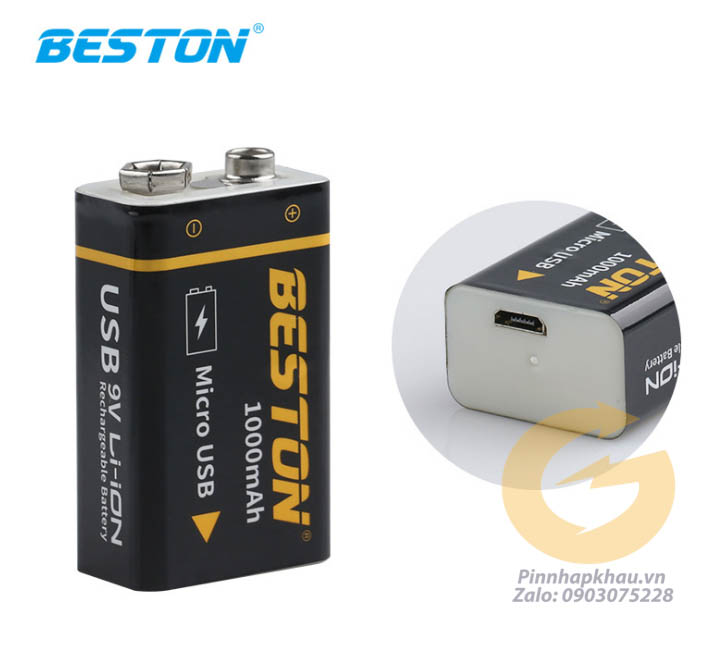 Pin sạc 9v Beston 1000mAh có sạc micro USB trên thân pin