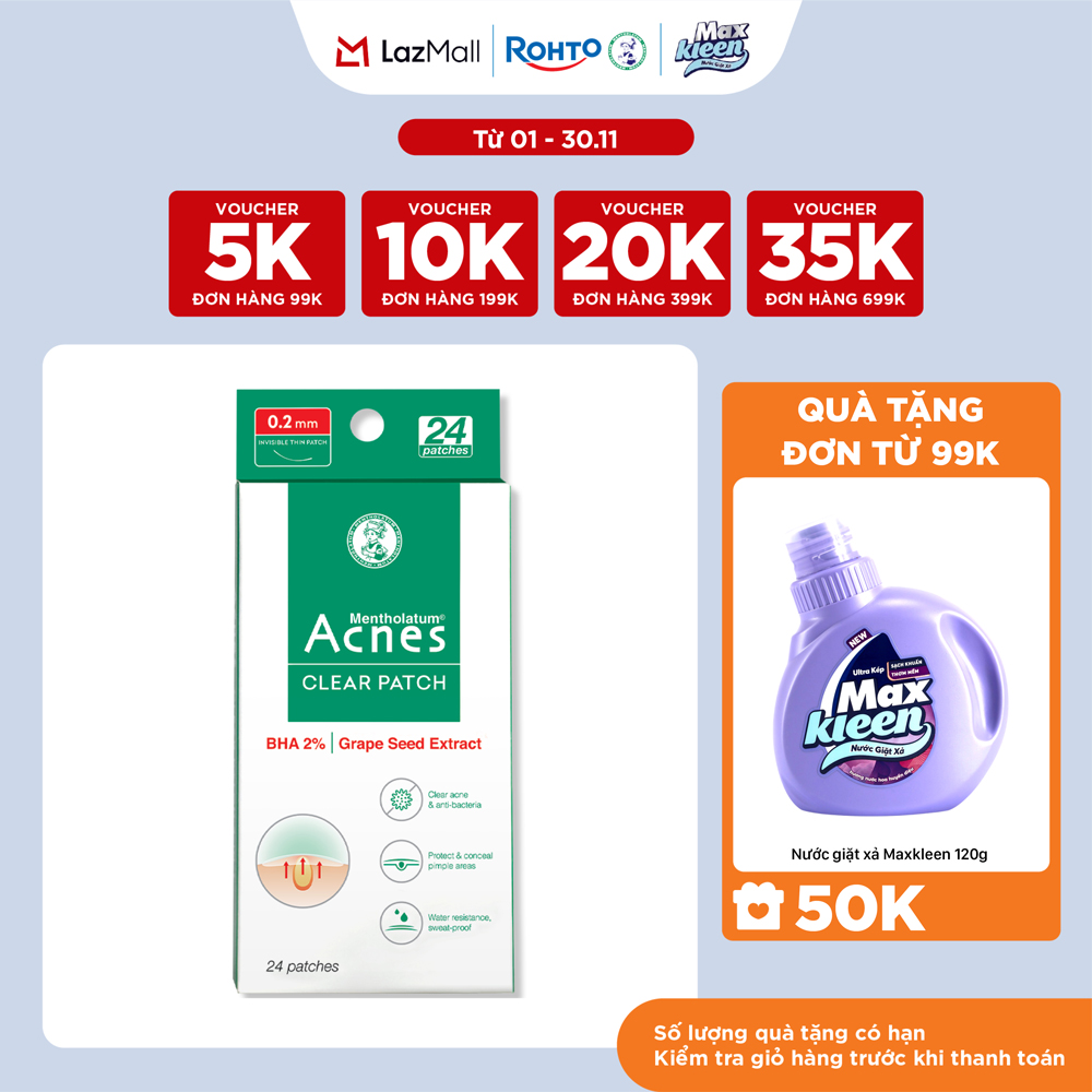 Miếng dán mụn giúp giảm mụn sưng viêm Acnes Clear Patch (24 Miếng)