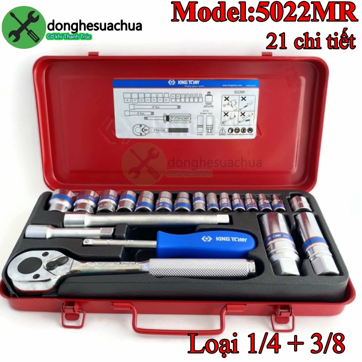 Bộ tuýp 1/4 và 3/8 inch kingtony 5022mr 21 chi tiết
