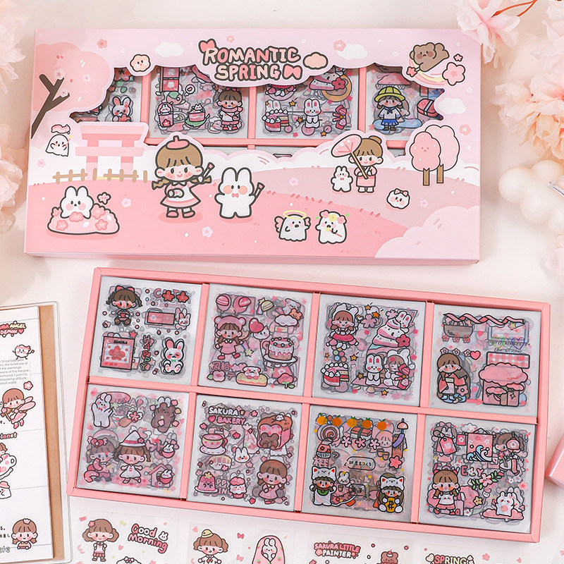 Set 5 tấm sticker ngẫu nhiên cô gái hoa anh đào | Bookstore KyoPyo