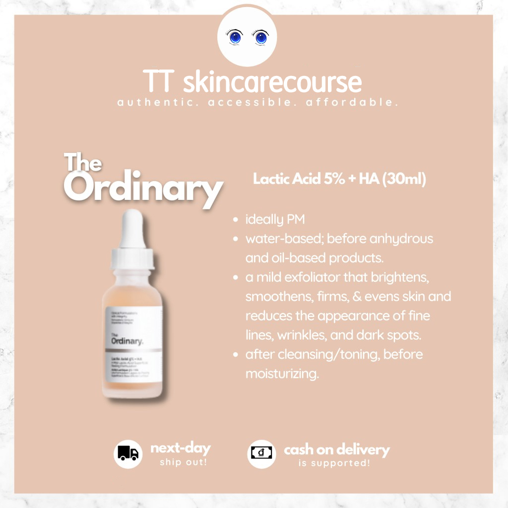 Serum tẩy da chết hoá học - lactic acid 5% + ha và latic acid 10% + ha – the ordinary.