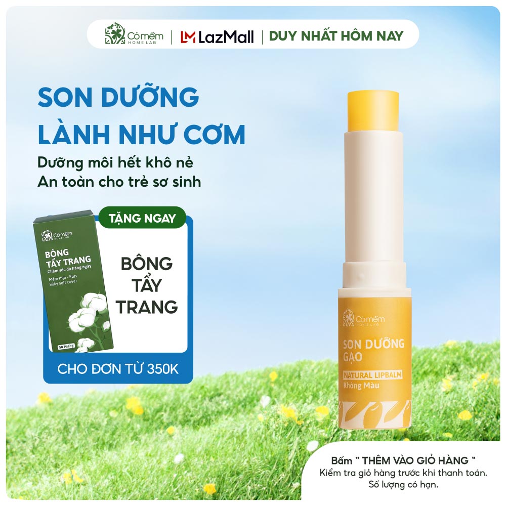 [TRỢ GIÁ 10%] Son Dưỡng Môi Son Dưỡng Gạo Lành Như Cơm Dưỡng Ẩm Mềm Môi Giảm Thâm Môi Cỏ Mềm Homelab 3,6g