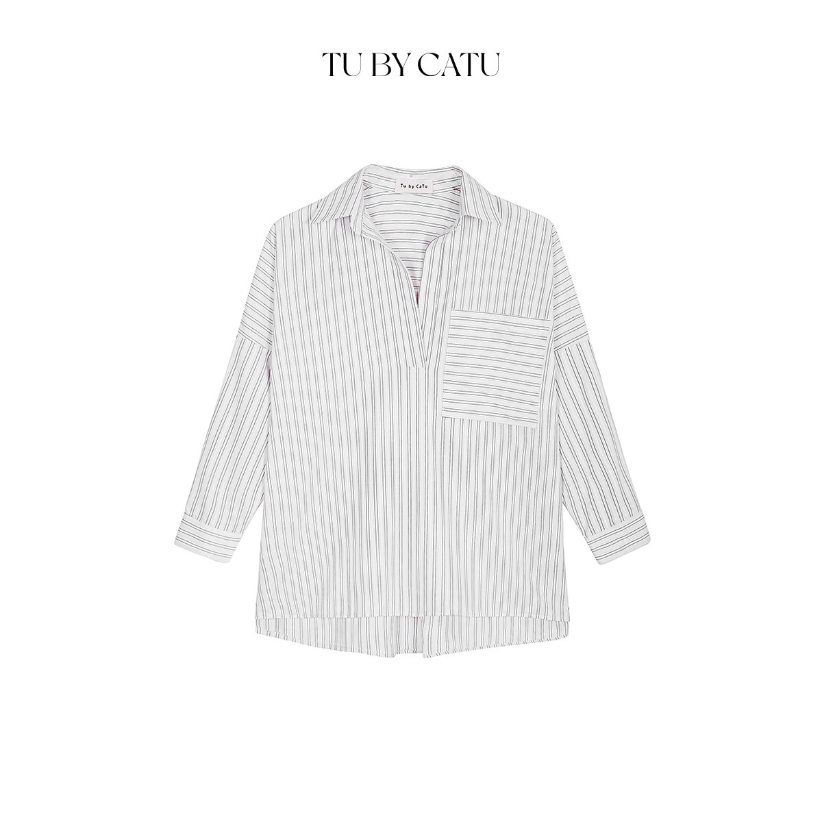 TUBYCATU | Áo sơ mi sọc xám túi ngang
