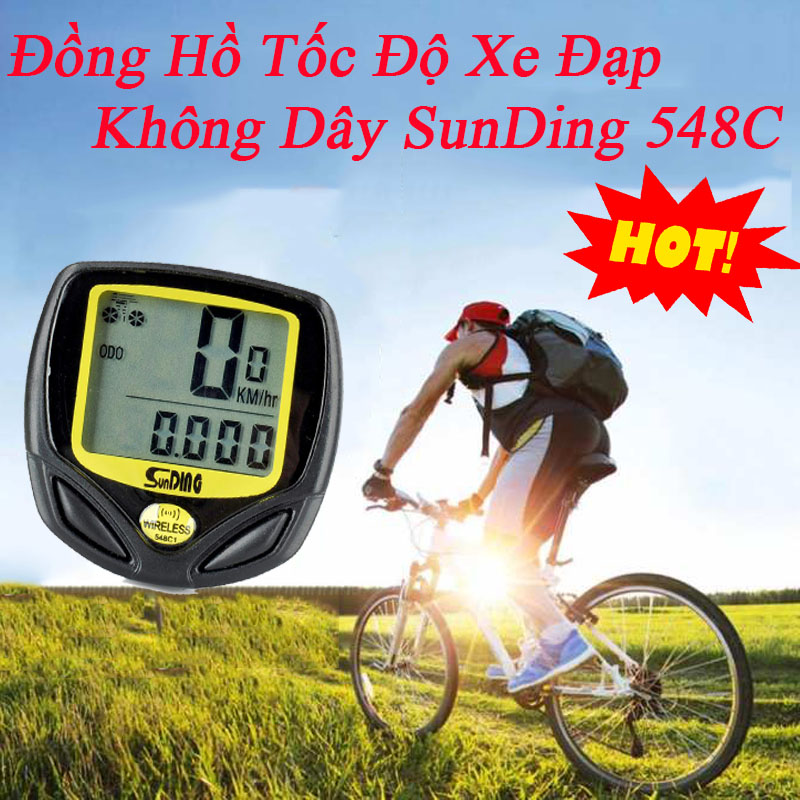 Đồng Hồ Đo Km Cho Xe Đạp, Dụng Cụ Đo Công Tơ, Đồng Hồ Công Tơ Mét Xe Đạp Không Dây SunDing 548C - DHXD 548C Thiết Kế Hiện Đại, Nhỏ Gọn, Chống Sốc, Chống Nước Giá Rẻ Uy Tín BH 1 Đổi 1