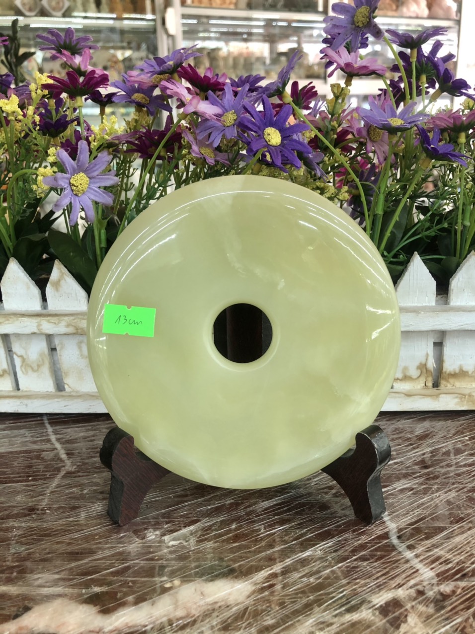 Đồng điếu phong thủy đá ngọc Onyx xanh nhạt