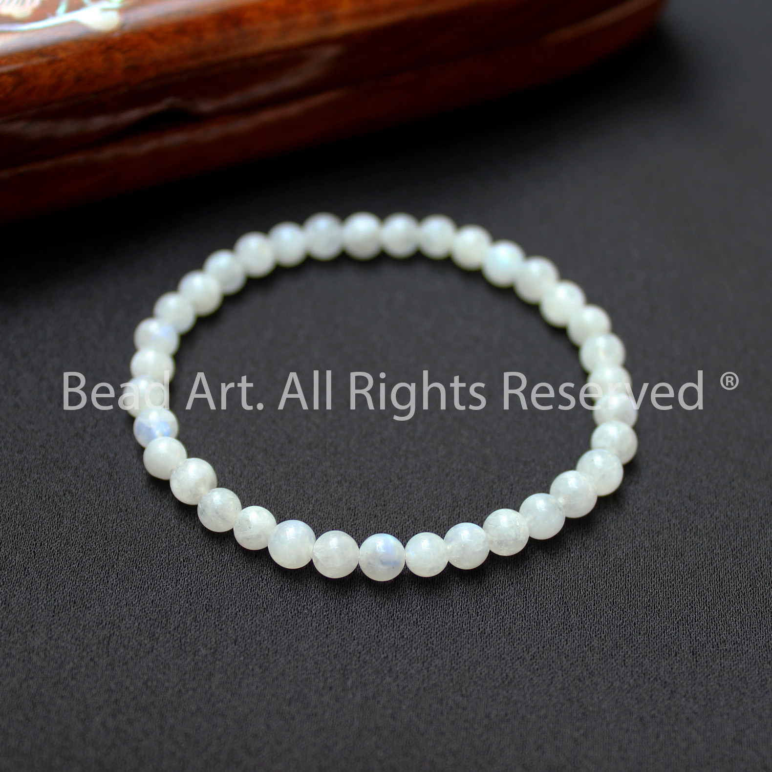 Vòng tay 4-4.5mm đá mặt trăng, moonstone tự nhiên ánh cầu vồng, vòng tay phong thuỷ, chuỗi hạt, đá phong thuỷ, mệnh kim, thuỷ - bead art