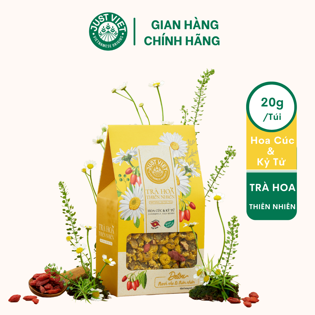 Trà Hoa Thiên Nhiên Detox Just Viet - Hoa Cúc & Kỷ Tử - Thanh Lọc, Tốt Cho Sức Khỏe - Túi 20g