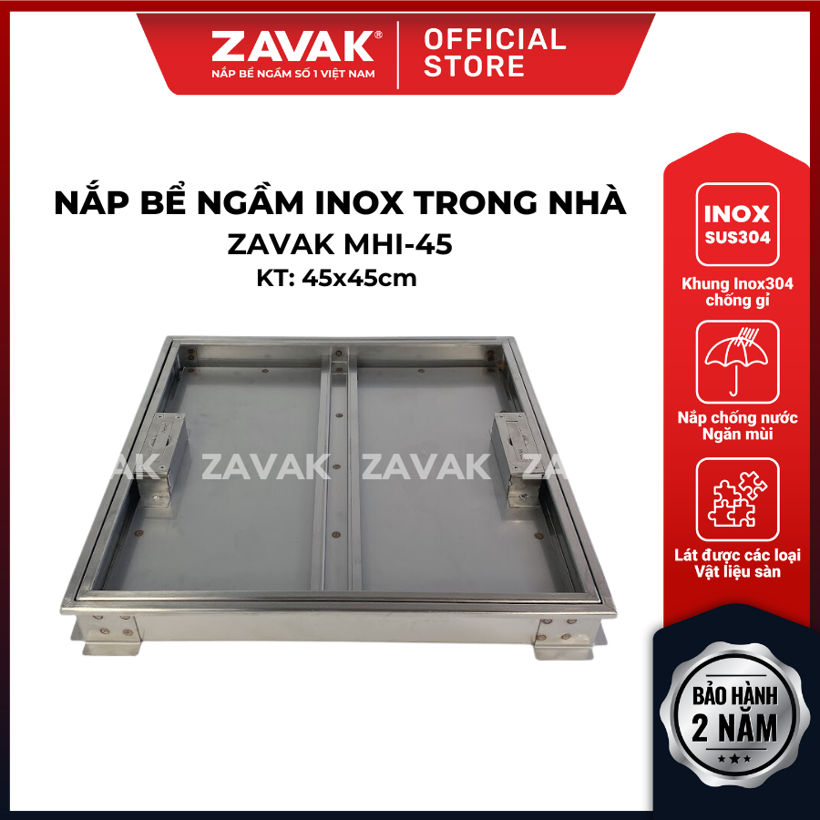Nắp bể nước ngầm ZAVAK MHI-45 dùng trong nhà (45x45cm) lát gạch, chịu tải tối đa 0.34 tấn, inox 304