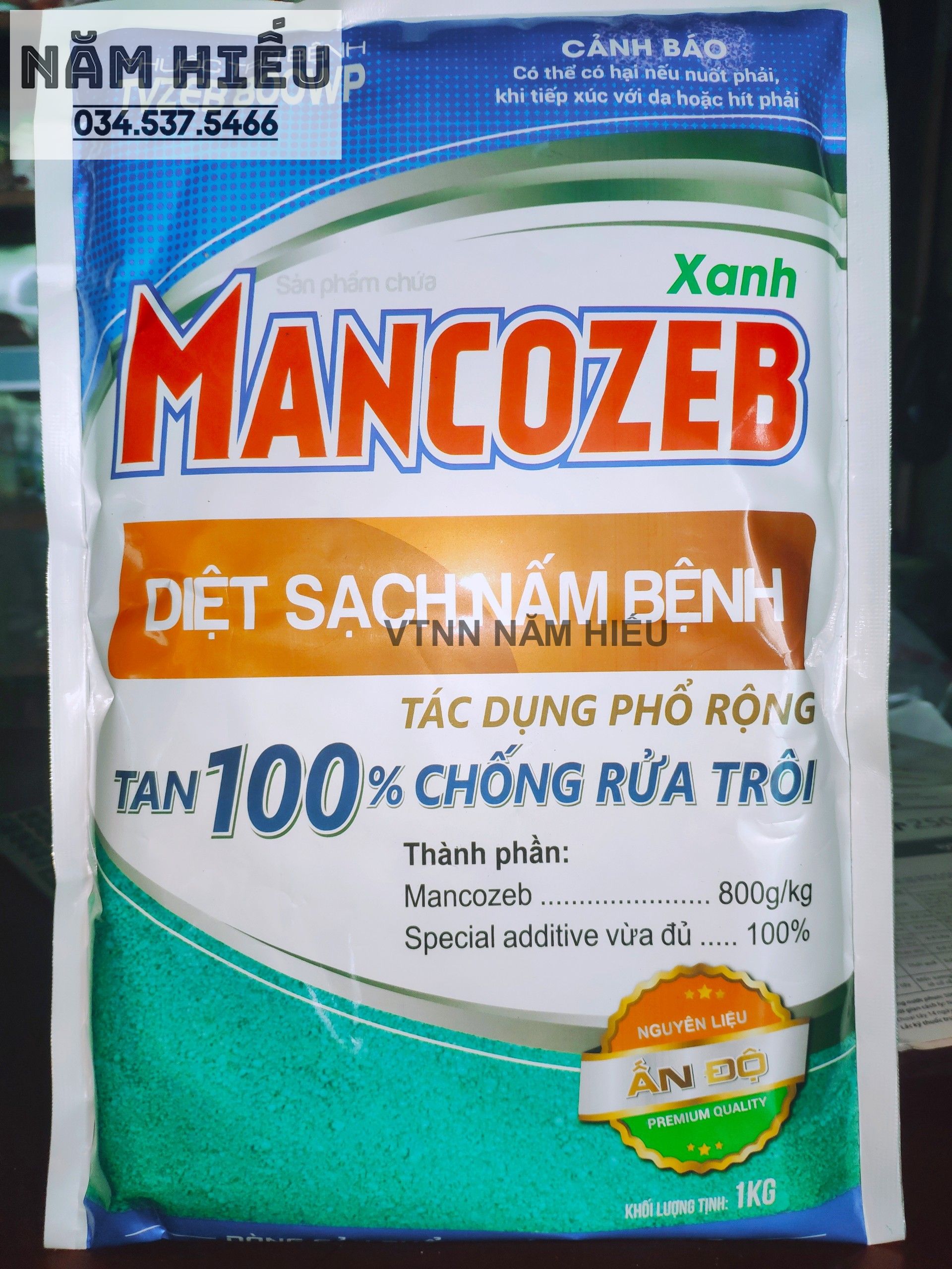 MANCOZEB XANH 800WP 1KG - Thuốc trừ bệnh thán thư, vàng lá, thối nhũng, rỉ sắt manozeb