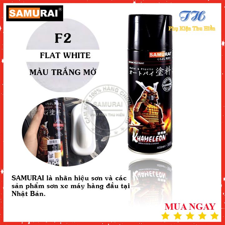 Chai sơn xịt sơn xe máy samurai màu trắng mờ - mã f2