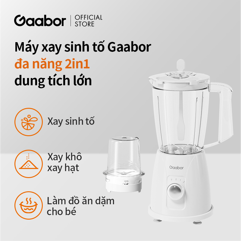 Máy xay sinh tố 2in1 Gaabor JM-18M01A công suất 400W gồm cối lớn 1.75L và cối xay khô hạt tiện lợi - Bảo hành 12 tháng [L]