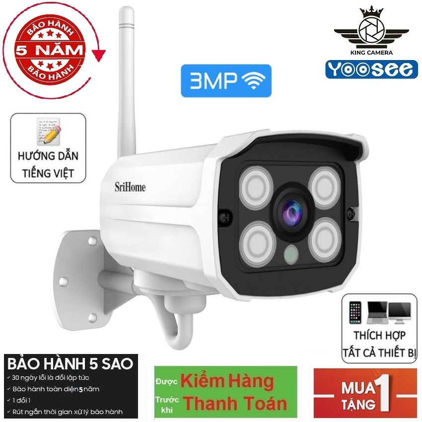 Srihome sh035 3.0mpx full hd 1080p – camera ip wifi giám sát, quan sát không dây - sh035 king camera