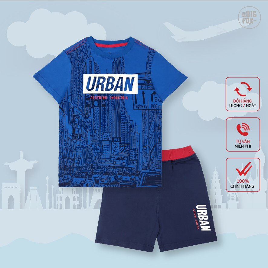 Bộ bé trai size đại bộ đồ cộc tay cho bé chất cotton phong cách Âu Mỹ hình in URBAN 11 – 34 QATE