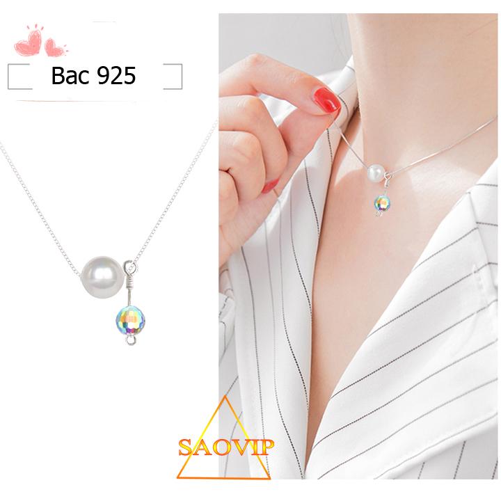 Dây Chuyền Nữ Bạc ý 925 Sỏ Mặt Hạt Châu tua pha lê tròn swarovski áo Phong Cách Hàn Quốc ( Mẫu Mới ) - SAOVIP