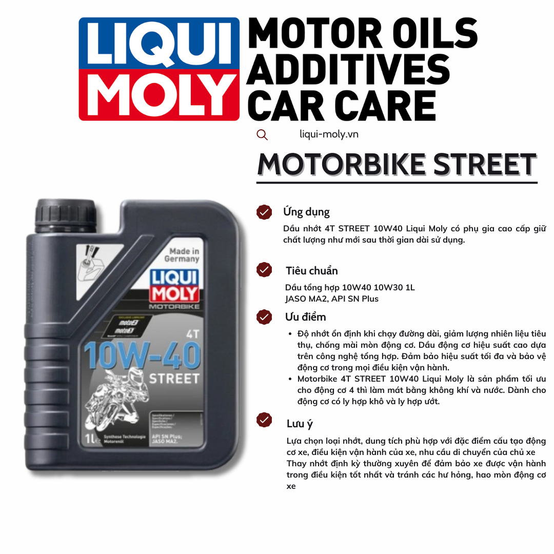 Dầu nhớt Liqui Moly Street cho động cơ xe máy 4 thì