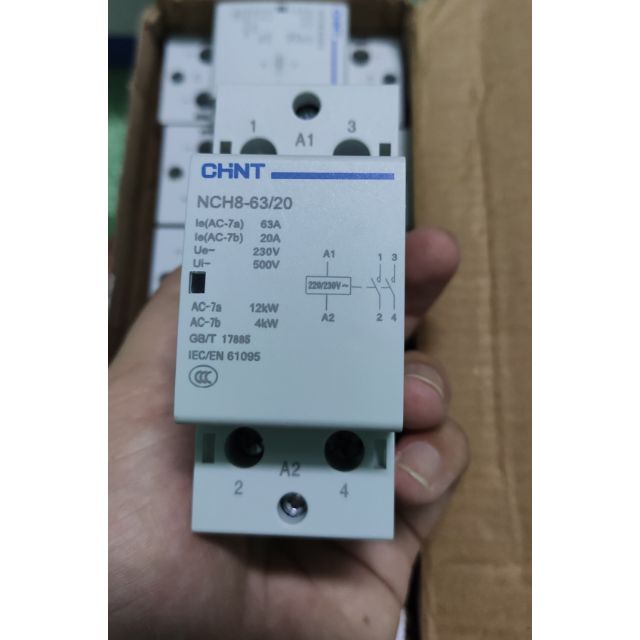 Khởi động từ 1 Pha CHINT 63A/220V, bảo vệ cho công tắc hoặc ổ cắm thông minh, có thể lắp vào ray ở tủ điện