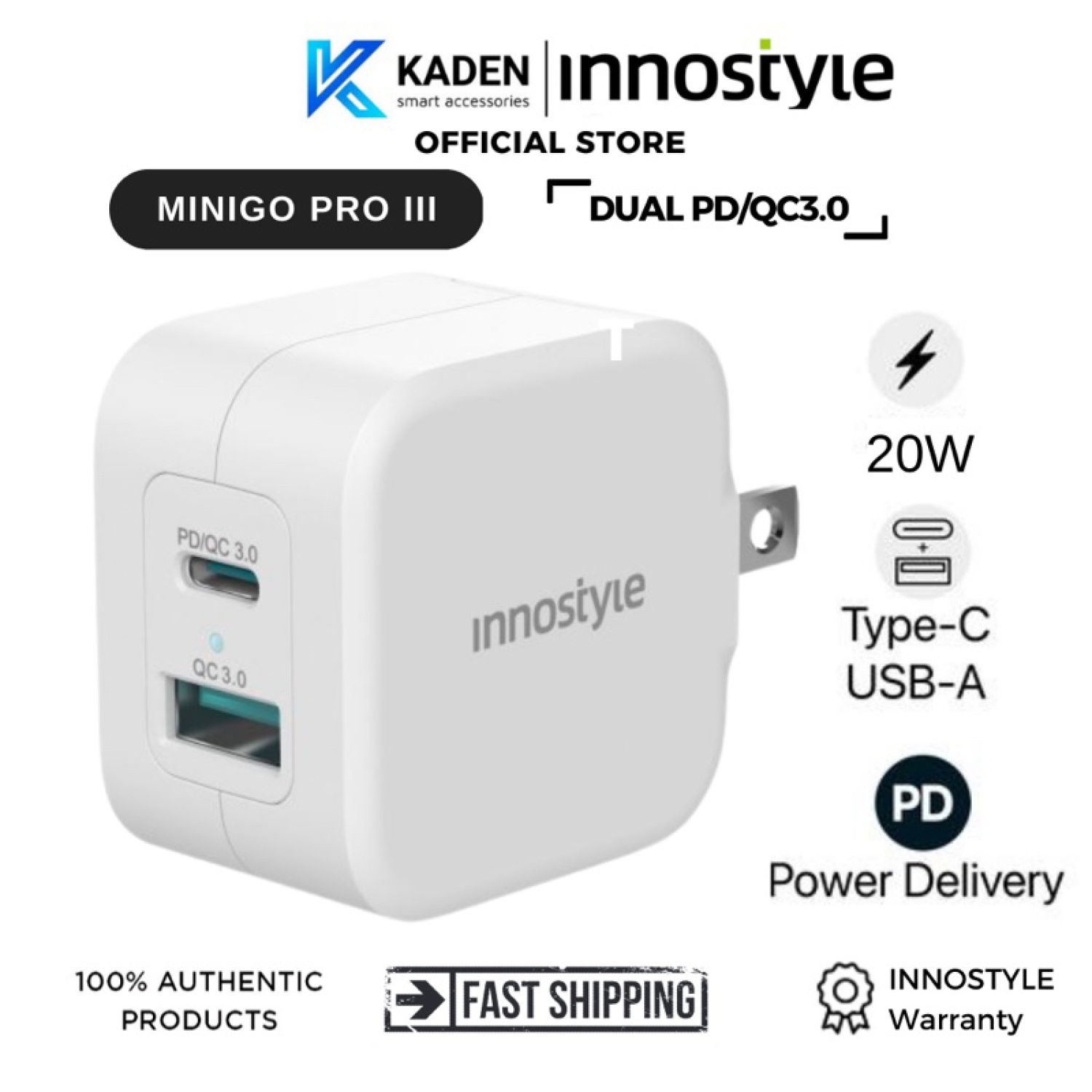 Sạc nhanh innostyle minigo pro iii dual pd/qc3.0 20w - hoàng hà mobile