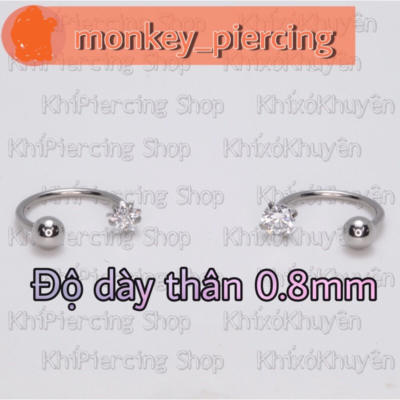 Khuyên đeo được nhiều vị trí như Khuyên Tai - Khuyên cánh mũi - dày 0.8mm hình chữ C có gắn đá ( giá bán là 1 cái )