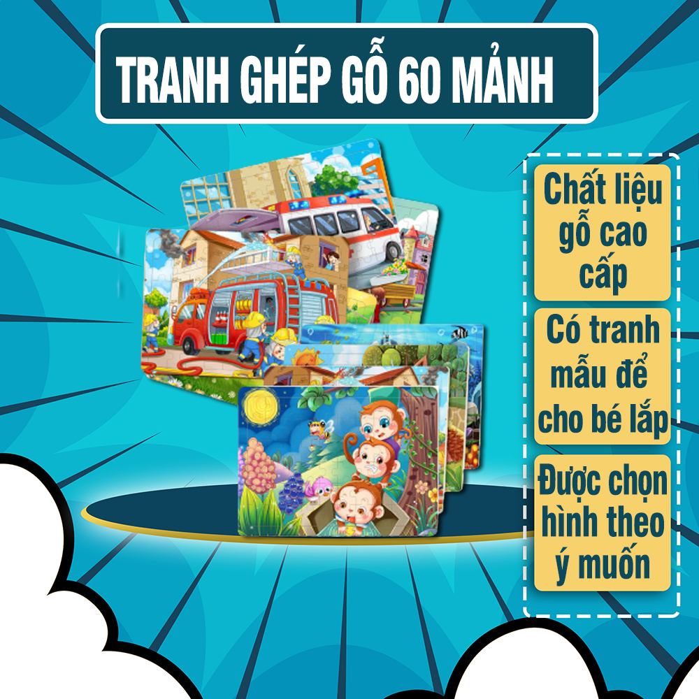 Tranh Gỗ Ghép Hình Cho Bé Loại 60 Mảnh, Giúp Bé Vừa Giải Trí Vừa Học Tập Vô cùng Hiệu Quả, Rèn Luyện Tư Duy Logic Và Khả Năng Kiên Nhẫn Cho Bé, Đồ Chơi Gỗ, Tranh Ghép Hình, Đồ Chơi Ghép Hình Cho Bé - Luna Baby Store