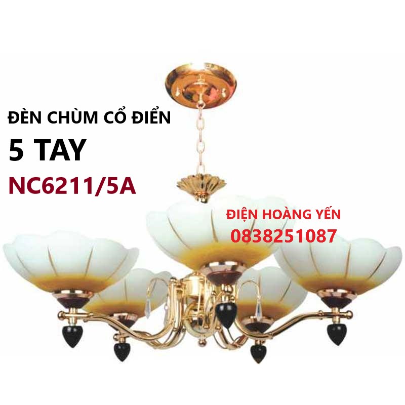 Đèn chùm phòng khách cao cấp nc6211/5a - tặng bóng led