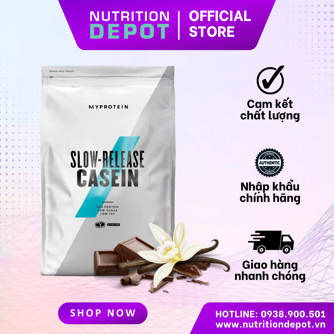 Sữa hỗ trợ tăng cơ suốt đêm ngủ dài Slow-Release Casein Myprotein Túi 1kg - Nutrition Depot
