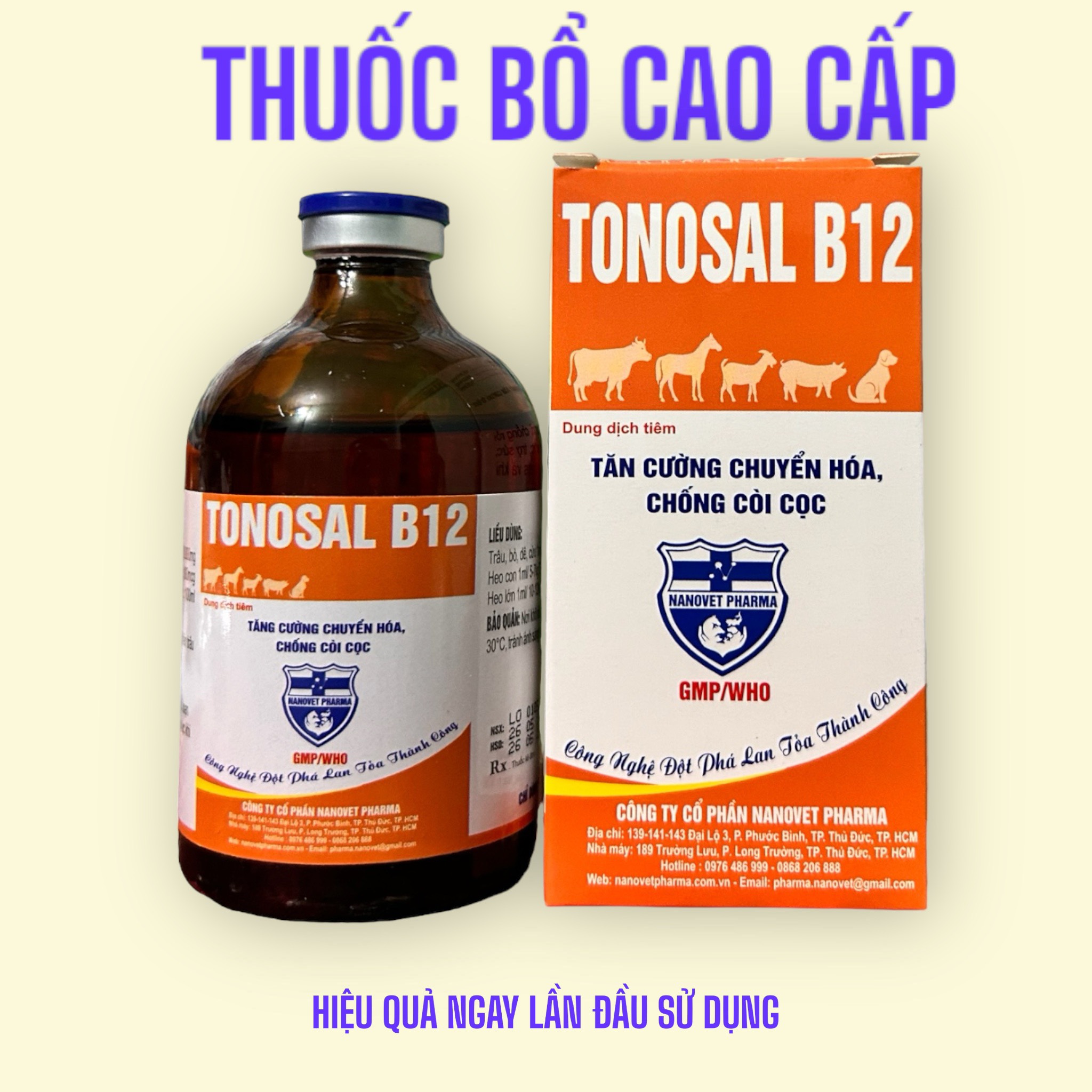 1 chai 100ml TONOSAL B12 cung cấp vitamin b12, Butafosphan giúp heo, bò, gà, vịt chống còi cọc, tăng trọng nhanh
