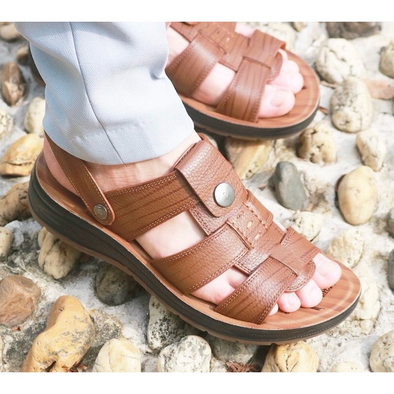 Sandal da bò đế kếp chiều cao 3,5p khâu may chân quai siêu chắc, kiểu dáng hiện đại A01
