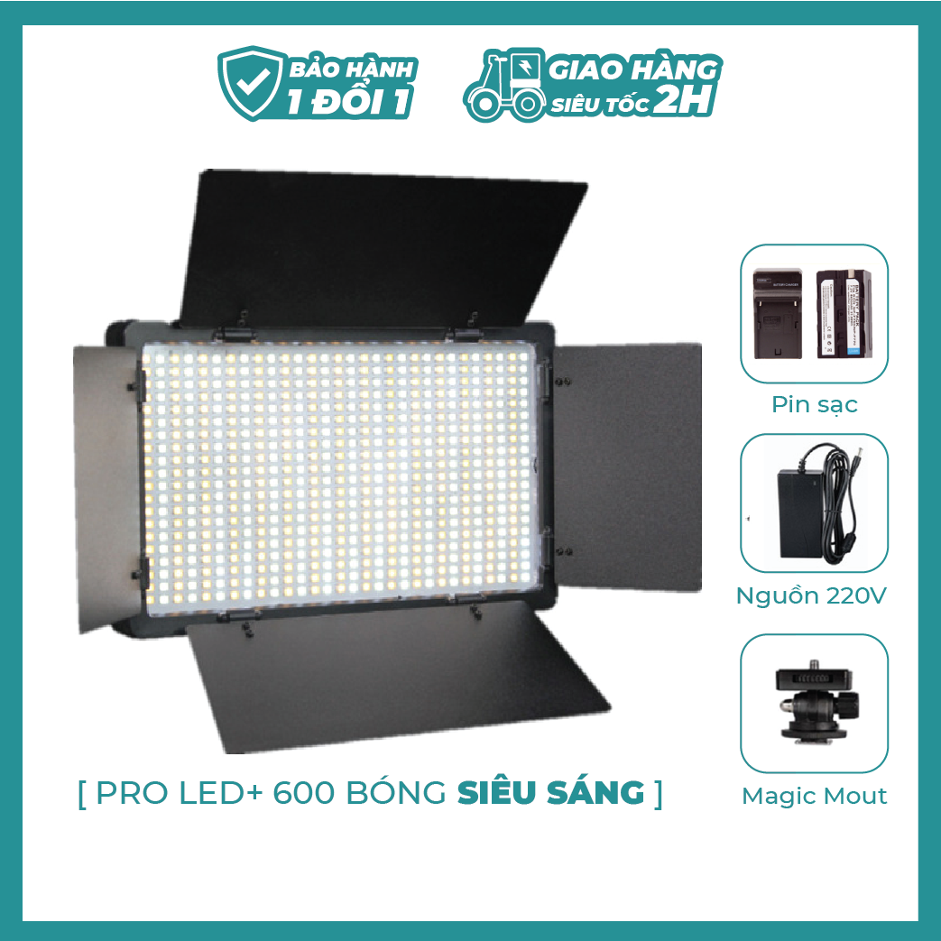 Đèn led quay phim led 600 bóng 40w siêu sáng kèm nguồn và pin sạc