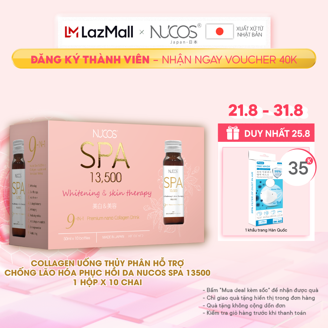 Collagen uống thủy phân chống lão hóa phục hồi da Nucos Spa 13500 hộp 10 chai x 50ml