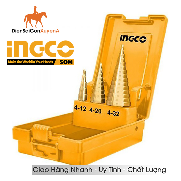 Bộ 3 mũi khoan tháp - mũi khoan chóp nón bậc thang 4-32mm ingco aksds0301 - total tacsd2031