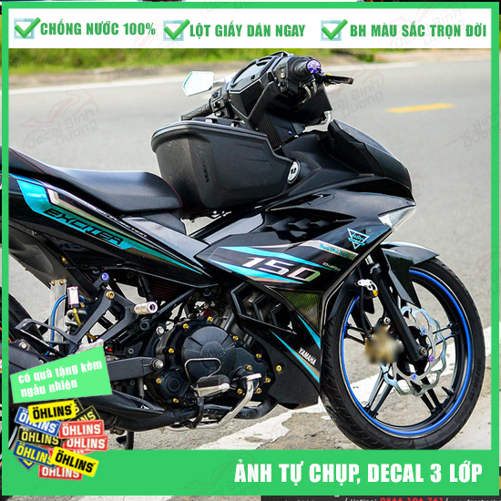 [QUÀ TẶNG FREE] Tem Exciter 150 Xanh Đen Họa Tiết - Tem Rời Exciter 150 Chrome Xanh Đen - Làm Được Tem Trùm Và Tem Rời