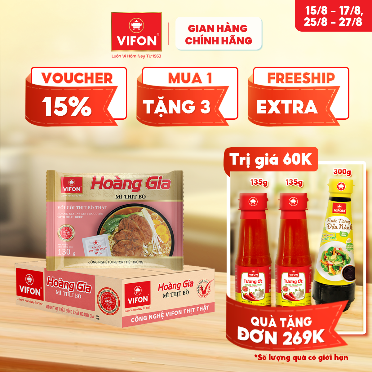 [VOUCHER đến 80K]-HOÀNG GIA mì Thịt Bò VIFON 130gr/Gói