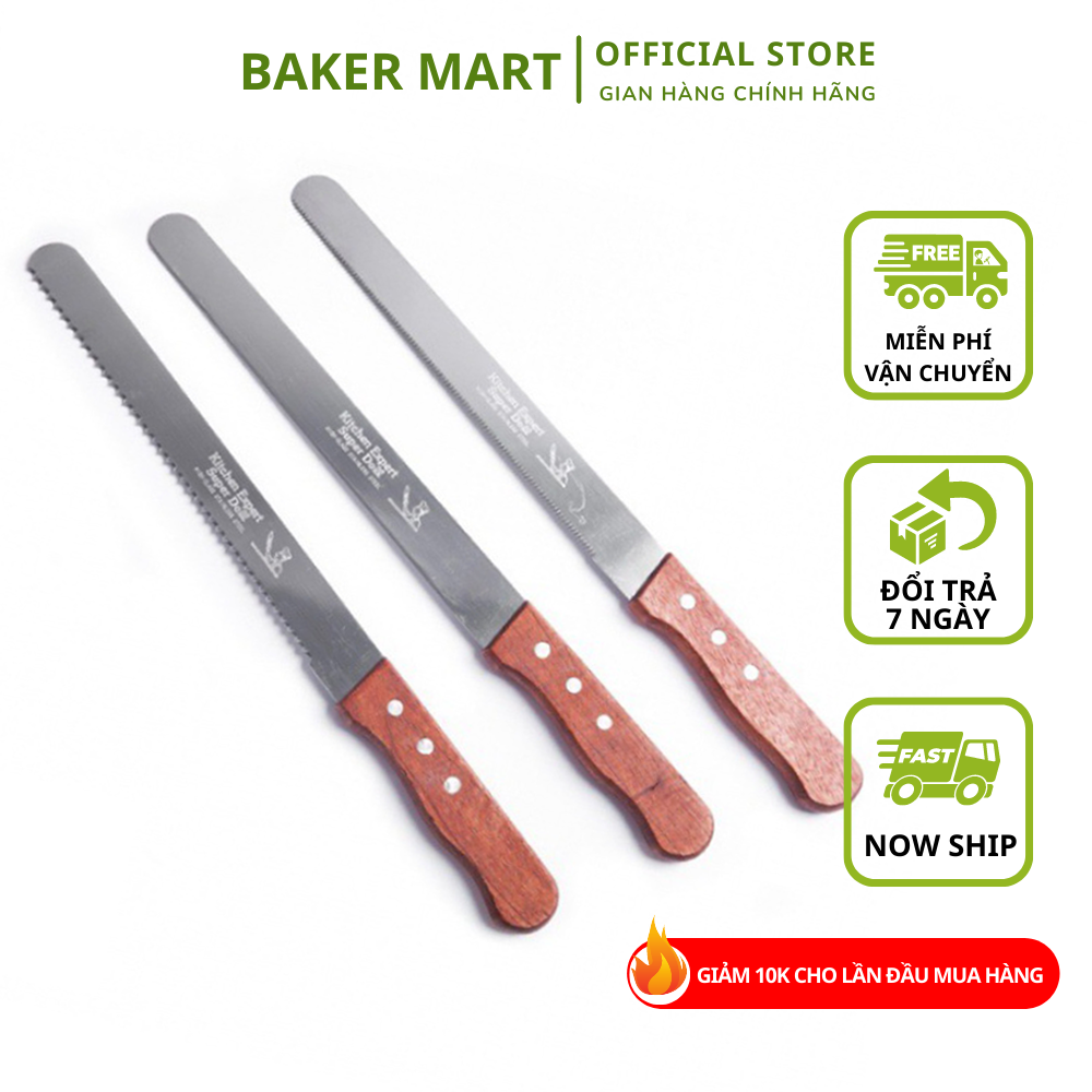 Bộ 3 Dao cắt bánh, inox bền bỉ chắc chắn, dùng cắt bánh - Dụng cụ làm bánh BAKER MART
