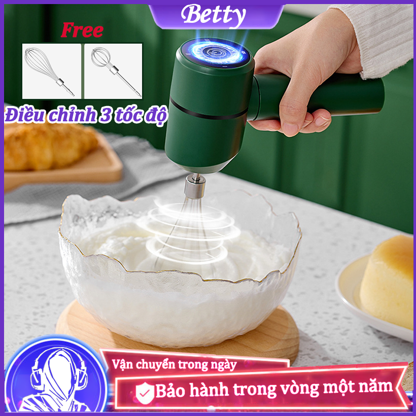 Betty Máy đánh trứng tự động hoàn toàn sử dụng Máy tạo bọt sữa không dây mini cầm tay Điều chỉnh 3 tốc độ sạc nhanh USB - Tặng 2 đầu khuấy