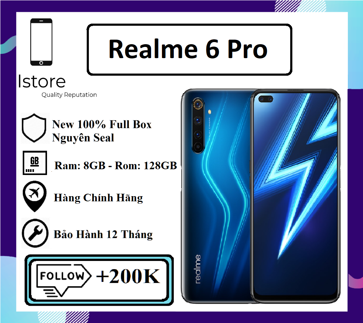 Điện Thoại Realme 6 Pro - 8GB128GB - Màn Hình: IPS LCD, 6.6 , Full HD+, CPU: Snapdragon 720G 8 nhân, Dung Lượng Pin: 4300 mAh, có sạc nhanh - Bảo Hành 12 Tháng - Chính Hãng - Trả góp 0%
