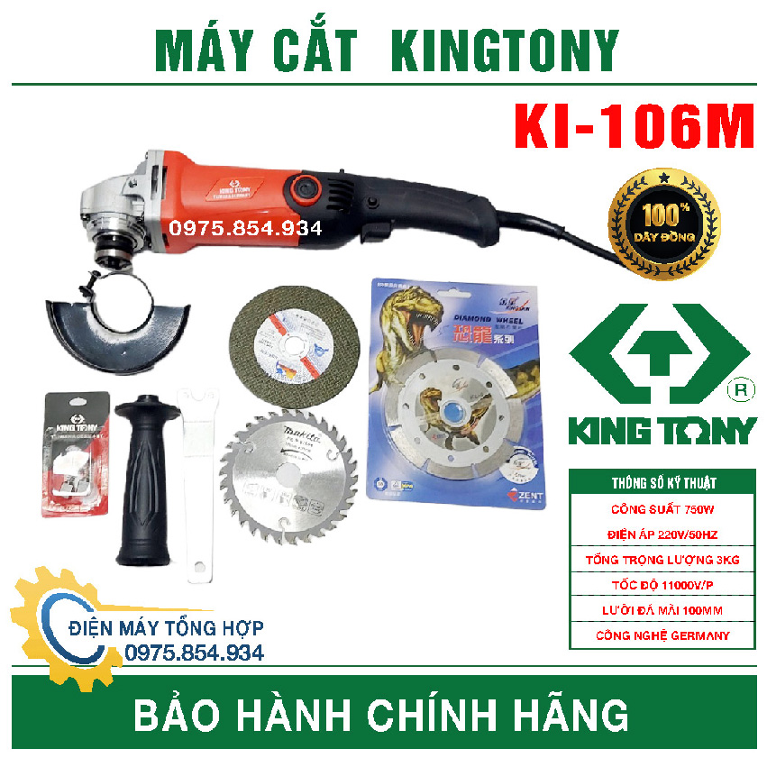 [tặng kèm 1 đá cắt sắt , 1 lưỡi cắt bê tông , 1 lưỡi cắt gỗ]Máy mài cắt kingtony đuôi dài cầm tay công suất 750W, tốc độ 11000v/phút