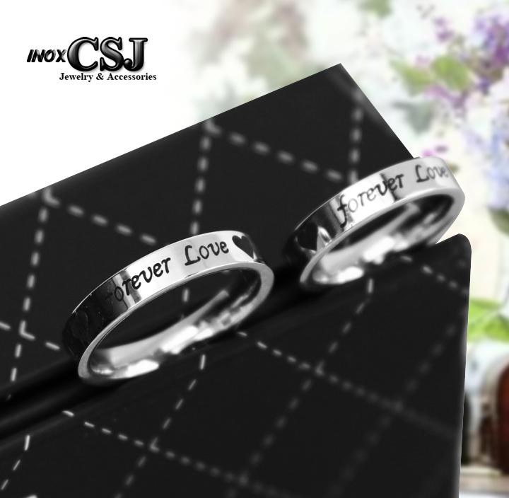Nhẫn cặp forever love inox khắc đen, nhẫn đôi inox nc018