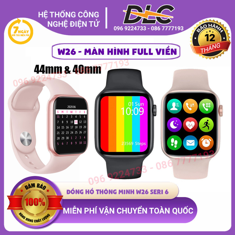 [HCM][BẢN NÂNG CẤP] W26 Plus - Đồng hồ thông minh W26  Nghe gọi chống nước IP68 Full thông báo Tiếng Việt Thiết Kế Thời Thượng Màn Hình Tràn Viền  Đo Nhịp Tim Chạy Bộ Hiển Thị Cuộc Gọi Thông Báo Tin NhắnThay Thế Được Dây Đeo Kháng Nước Chuẩn 3 ATM