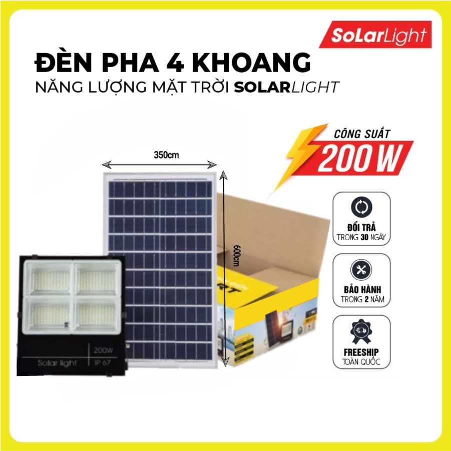 Đèn pha năng lượng mặt trời 200W, Đèn năng lượng mặt trời sân vườn, Bảo hành 2 năm chống nước tiêu chuẩn IP67