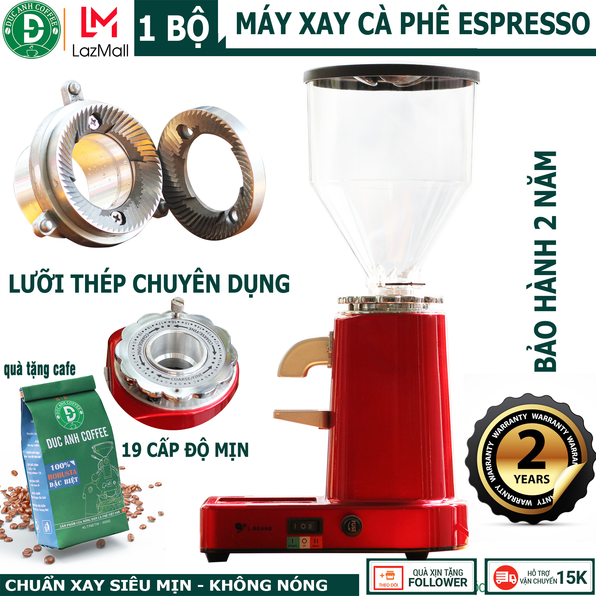 [Trả góp 0%]Máy xay cà phê chuyên dụng cho pha máy LD919 ĐỎ công suất 200w dùng tốt cho pha phin dùng xay cafe công suất lớn cho quán và gia đình màu đỏ sang trọng