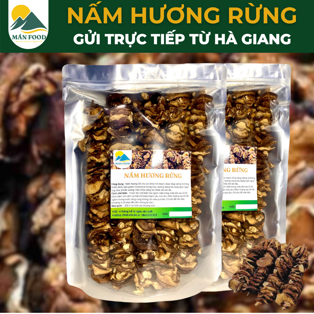 Nấm hương rừng đặc sản Hà Giang - Nấm hương rừng xiên loại 1 siêu thơm ngon dày giòn nấm đông cô rừng Gói 500g