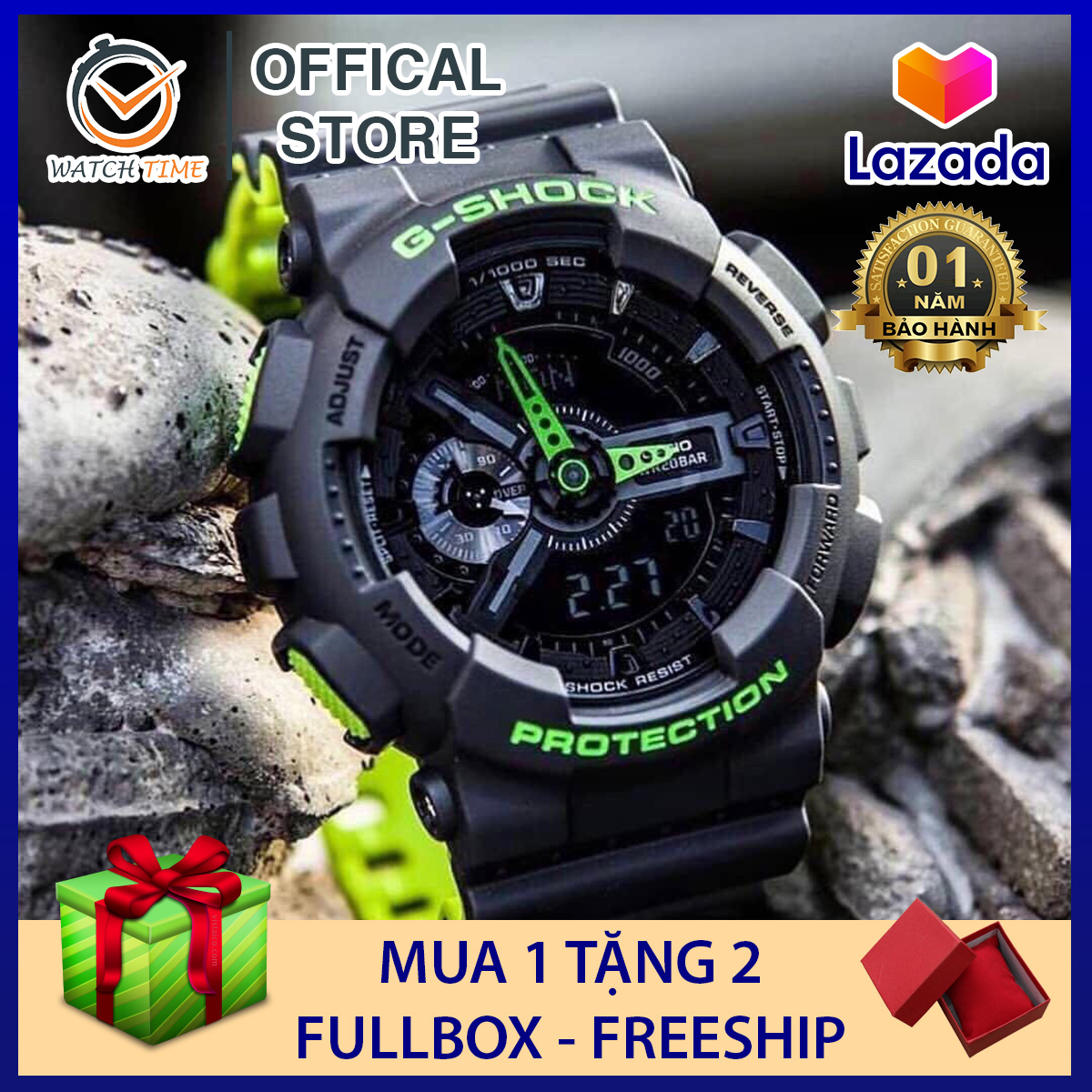 Đồng hồ Casio G-Shock Nam GA-110 Đen Xanh Lá - Dây đeo 2 lớp 2 màu nổi bật