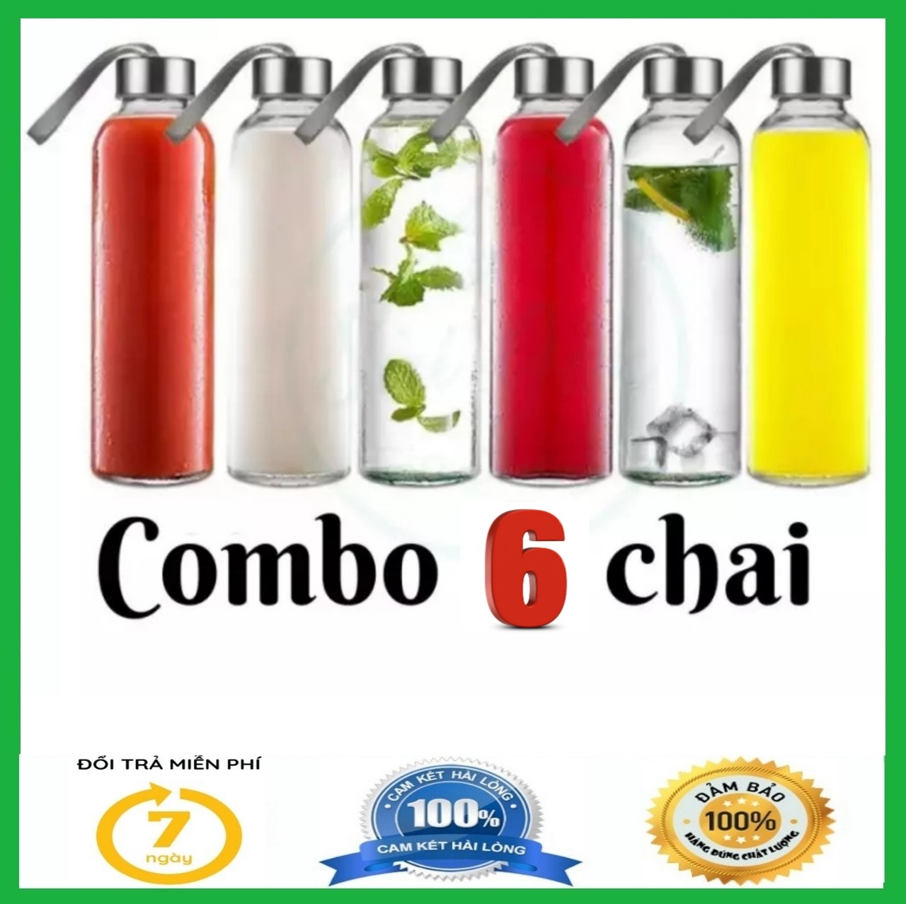 Combo 6 Bình chai thủy tinh 500ml có quai xách