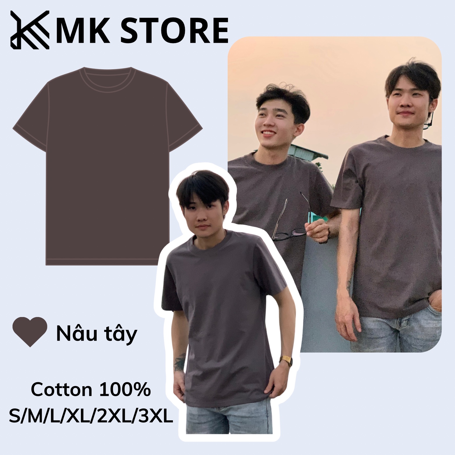 Áo thun local brand mk unisex premium cotton, phông trơn màu nâu tây -