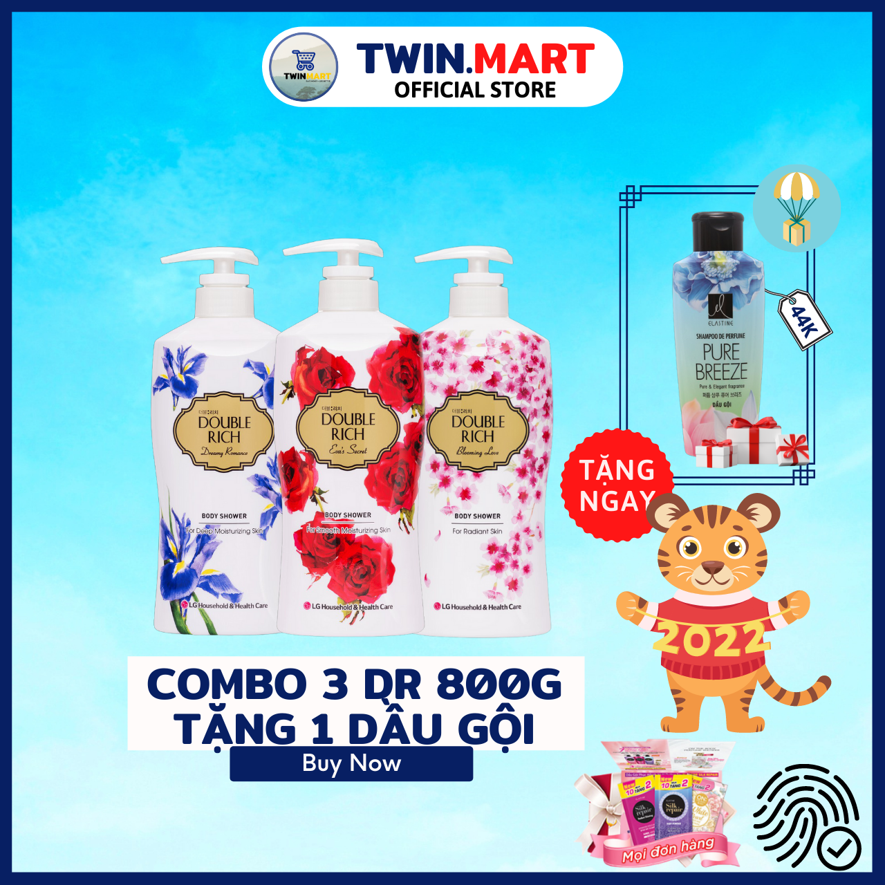 [MUA 3 TẶNG 1] TPHCM COMBO 3 chai Sữa Tắm Hương Hoa Double Rich Body Shower - thương hiệu Hàn Quốc - 800ML - tặng 1 chai Dầu gội Elastine hương nước hoa 170ml - Hàn Quốc - Love Me - Pure Breeze - Kiss the rose